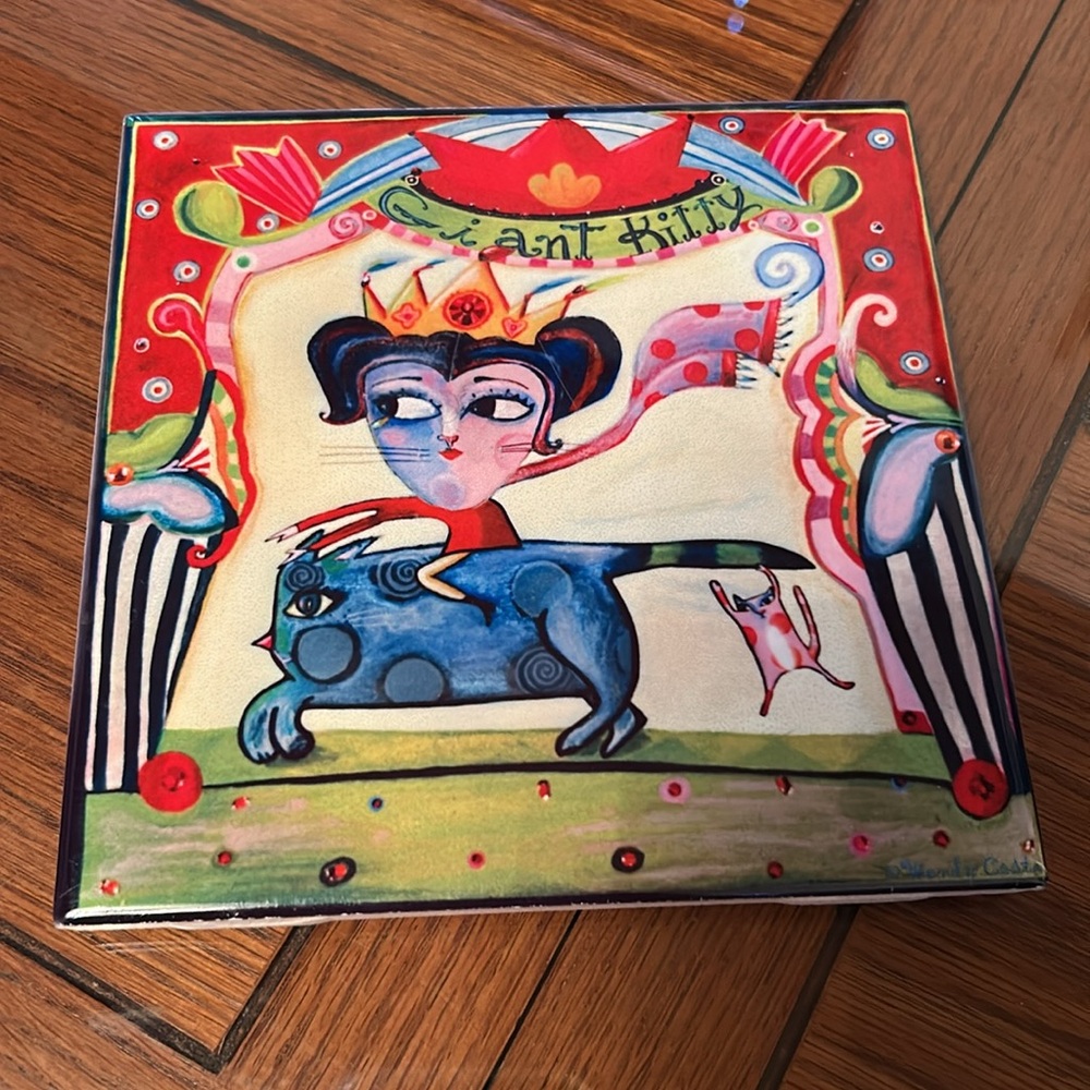 Giant Kitty ceramic trivet 6”X6”